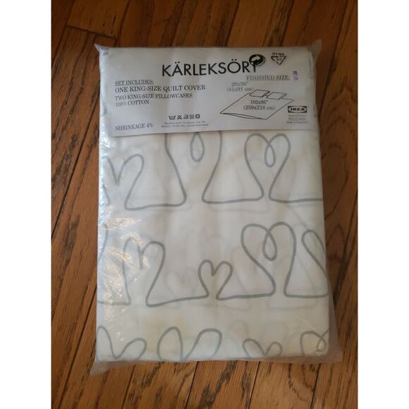 RARE GRAY Ikea KARLEKSORT King Quilt Cover Set New Sealed Discontinued Retired - Picture 1 of 10
